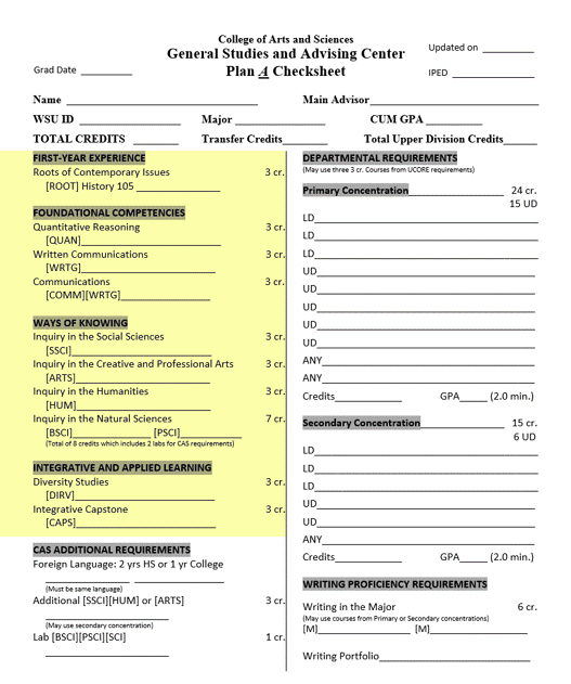 Image of the Plan A Checksheet with a portion highlighted