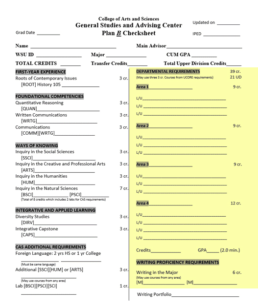 Image of the Plan B Checksheet with a portion highlighted