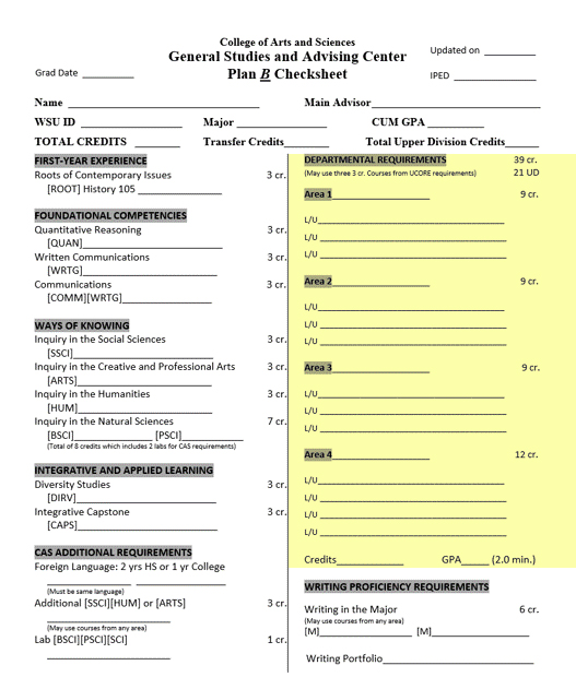 Image of the Plan B Checksheet with a portion highlighted