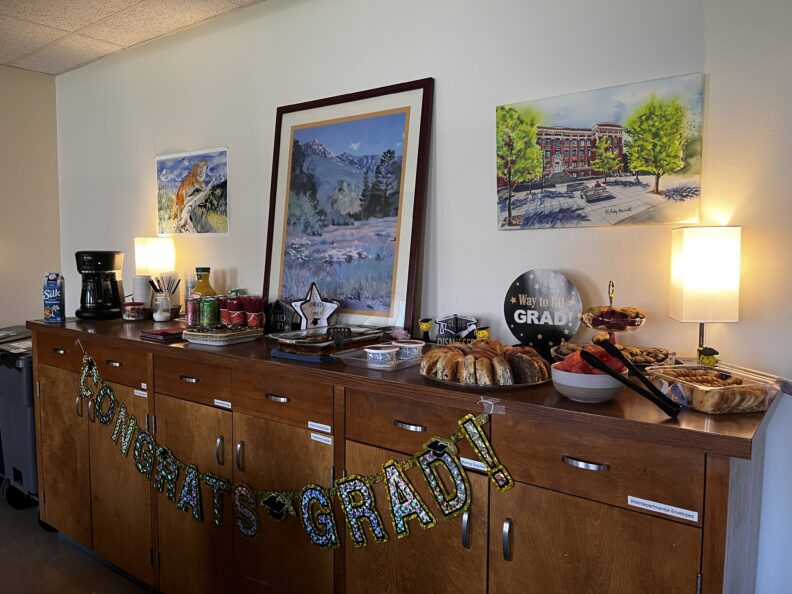 A display of the food and decorations at the sociology graduation party