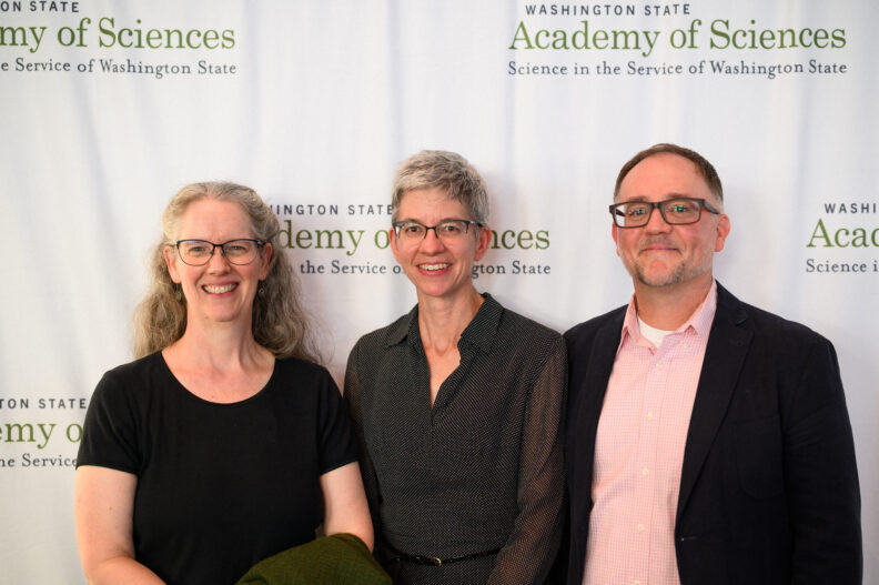 from left to right, Monica Kirkpatrick Johnson, Julie Kmec, and Justin Denney at the WSAS 2025 Fall conference and induction ceremony.