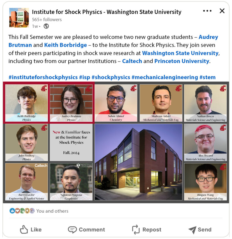 Screenshot of LinkedIn post about our new graduate students - click to read at LinkedIn