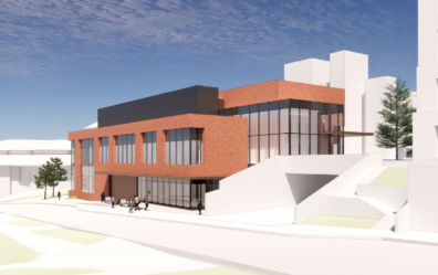 Rendering of the Integrated Science Building from SE.