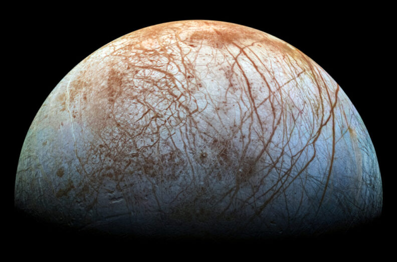 A view of Europa, Jupiter's icy moon.