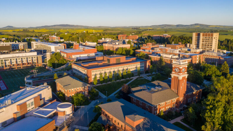 Summer aerials with a drone on the campus of Washington State University.