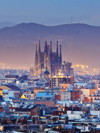 A view of Basilica of the Sagrada Familia , Barcelona, Spain.
