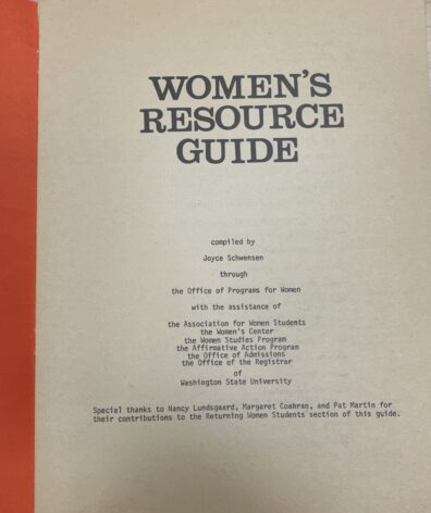 Image of the table of contents for the 1978-1979 WSU Womens Resource Guide.