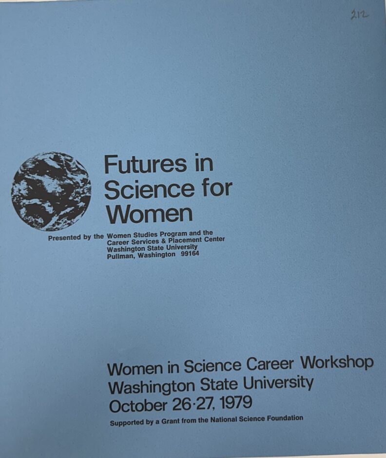Image of Flyer for Science Career Workshop, "Futures in Science for Women", October 26-27, 1979. Presented by the Women Studies Program and the Career Services and Placement Center at Washington State University, Pullman.