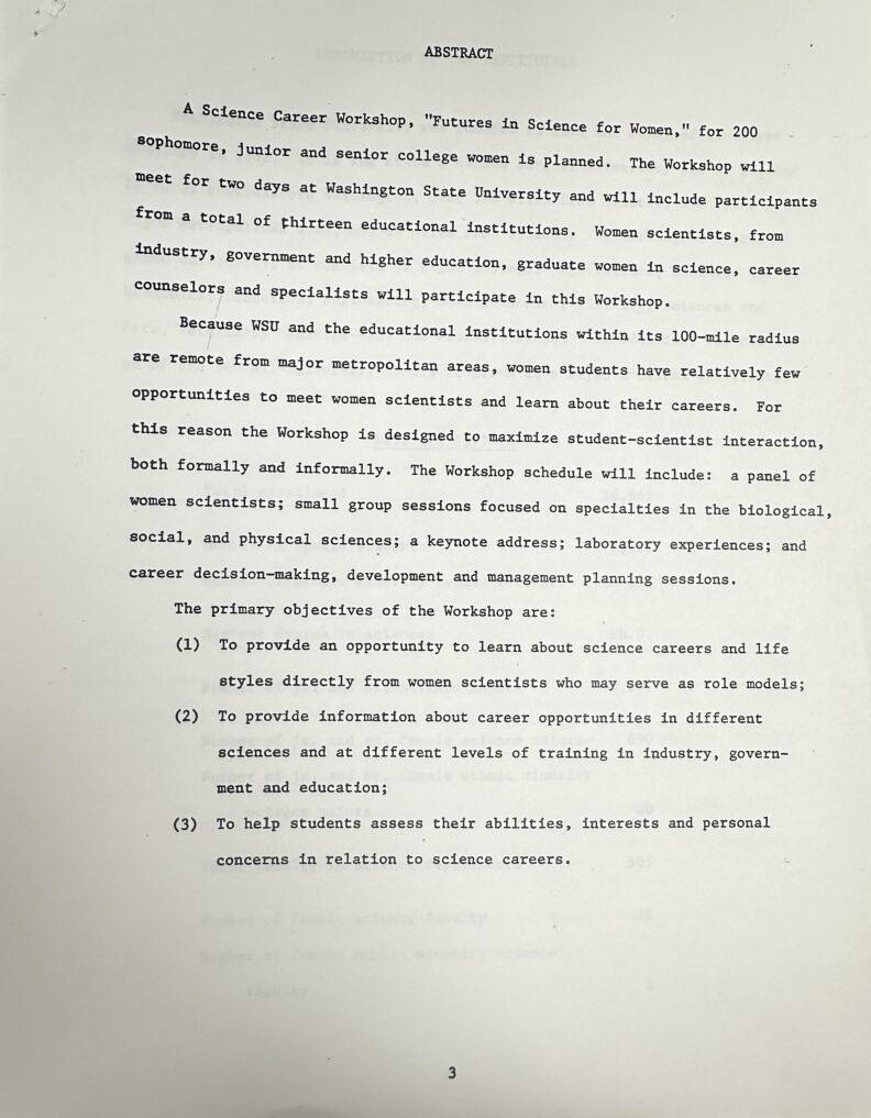 Image of Abstract for Science Career Workshop, "Futures in Science for Women", 1979.