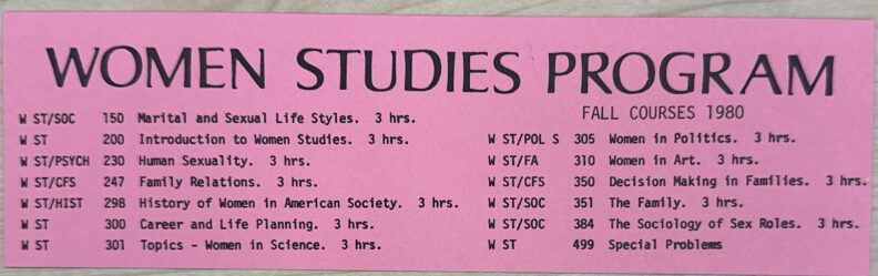 Image of a flyer from Women Studies Program sharing the list of Fall courses in 1980.