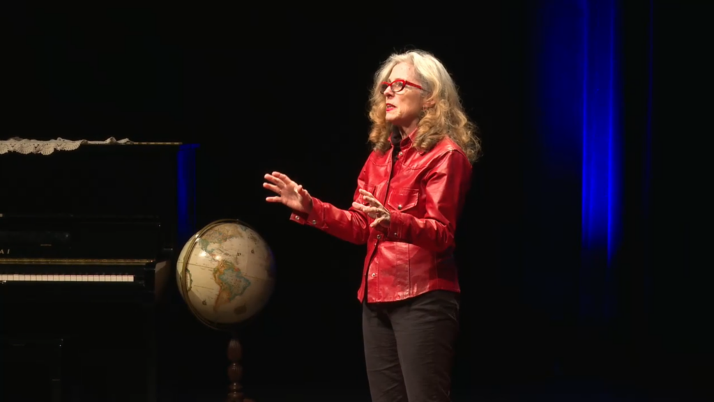 Dene Grigar presenting her TedX Talk. 