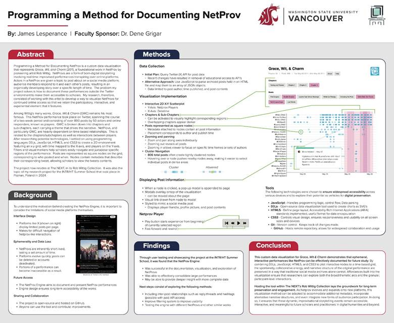Image of James  Lesperance's research poster for Programming a Method for Documenting NetProv