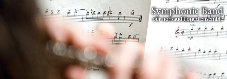 Symphonic Band: our non-auditioned ensemble. Flute player with sheet music.