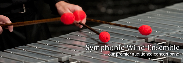 Symphonic Wind Ensemble: our premier auditioned concert band. (person playing vibraphone with four mallets)