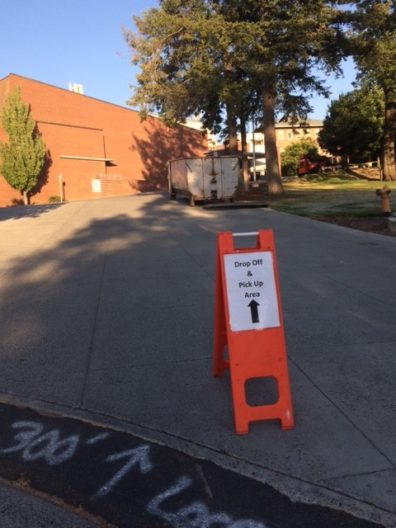 Sign for Drop Off in front of Kimbrough