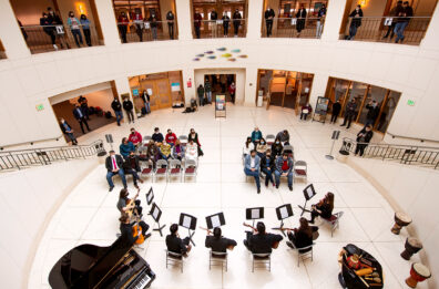 Chamber ensemble performing in Atrium.