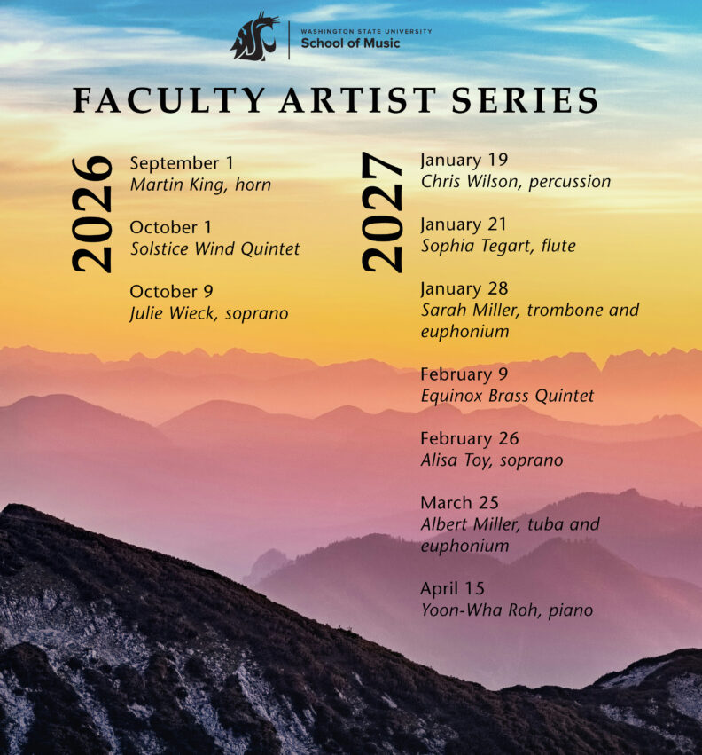 This is the poster for all of the faculty artist series this academic year. All of the concerts are also listed on the page with all the information for each concert.