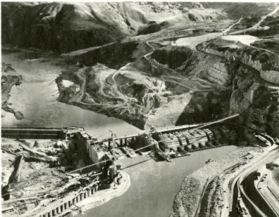 Aerial shot of Grand Coulee Dam construction. Courtesy of WSU Libraries, MASC.