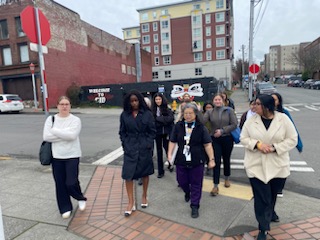 Students walking outside.