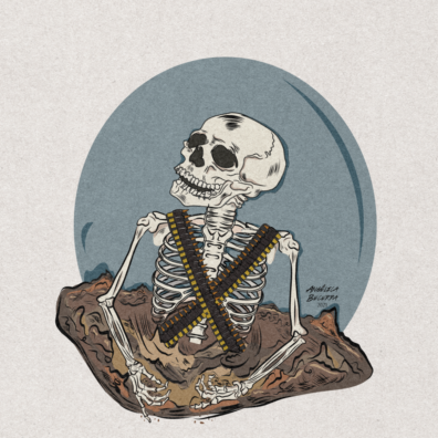 Department of history logo skeleton coming out of the ground