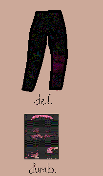 Ad campaign with jeans and word, def. and then photo of mushroom cloud with word, dumb.