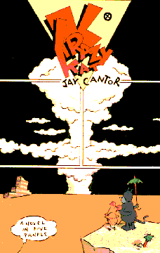 Book cover with mushroom cloud illustration and two animal characters holding umbrellas and watching the explosion with text, Krazy Kat, Jay Cantor - A novel in five panels.