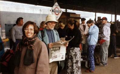 Roger, Paula, David, Megan, Marina, Michael, Margaret, and Terry waiting at the train station early in the morning of December 31.