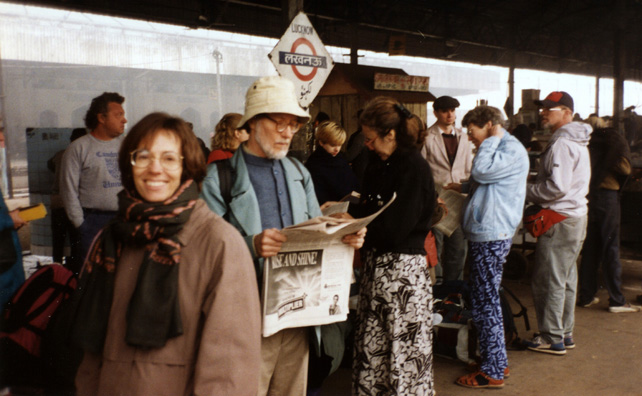 Roger, Paula, David, Megan, Marina, Michael, Margaret, and Terry waiting at the train station early in the morning of December 31.