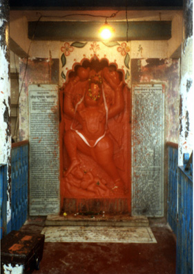 Shrines are everywhere in Kashi, the Ganges-side area of Varanasi. This one honors the monkey-king, Hanuman.