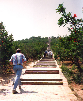 FIRST EMPEROR'S TOMB: May 22: We visited the First Emperor's tomb--or rather, the outlying excavations where the "soldiers and horses" have been dug up. No pictures allowed inside, but tourists pose on models outside.