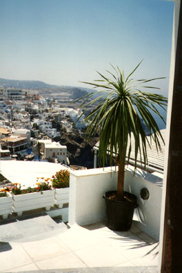 SANTORINI: From Santorini Palace Hotel, whitewashed buildings clinging to the hillsides.