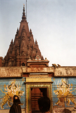 The Durga Mandir (temple of Durga). The goddess Durga is here pictured here riding on her "vehicle"--a tiger.