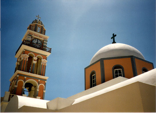 SANTORINI: In the Catholic cathedral of Fira, cloistered Spanish nuns sing and pray around the clock for world peace. From the street, we could catch only a glimpse of the bell tower and dome.
