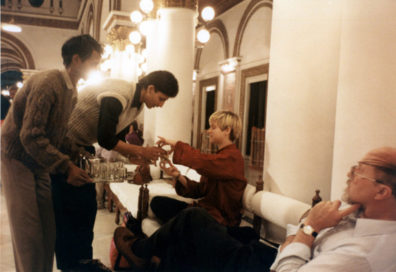 Several of us seeking a dance performance found one at yet another Kashmiri rug emporium, this one handsomely housed in an old palace. Megan Brians being served tea at a Kashmiri rug emporium, Calcutta. Terry Cook waits his turn.