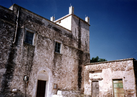 NAXOS: A Venetian-era castle, with typical Guelph rooftop decorations in the rural village of Ano Sangri.