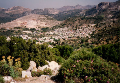 NAXOS: Filoti, supported by the marble quarry just behind it. Some of the finest marble in the world comes from Naxos; lesser grades are turned into whitewash.