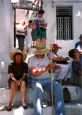 NAXOS: Paula and Don on the steps of the local folk museum.