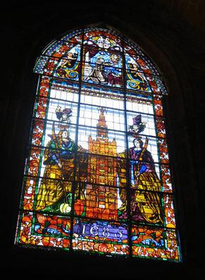 SEVILLA: This window depicts La Giralda, the cathedral's famed bell tower.