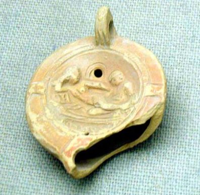 BERGMA MUSEUM: A typical Roman lamp with an erotic scene on it.