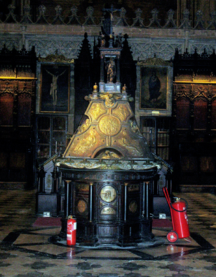 SEVILLA: Amusic stand surrounded for some reason by fire extinguishers.