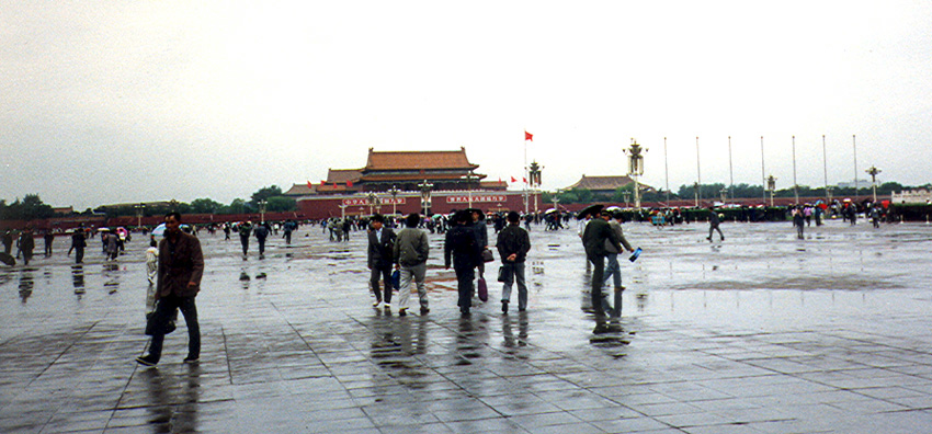 BEIJING: Our hotel "The Big Bell" was a disappointment too, so Mr. Cai switched us the next day (May 25) to the luxurious Beijing Friendship Hotel, very posh. It had CNN, a pricey boutique with the International Herald Tribune (we were starved for news), flower shop (with a Sacred Heart of Mary on the wall surrounded by Valentine hearts!), Japanese, western and French restaurants (the latter called, for some reason "The Tulip"), European pastries, and obsequious help. Our hotel was the nicest thing about Beijing, which was very, very polluted. Raw throats, stinging eyes. However, the city is very thickly wooded, with trees lining many streets. Heavily planted twenty years earlier. The Big Bell, doubtless worried about its reputation, invited us back for two mediocre dinners. I found Beijing oppressive, and Tienanmin Square depressing, with thoughts of the 1989 shooting of demonstrators.