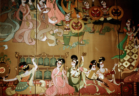 BEIJING: Details of women musicians from screen in a meeting room in the Great Hall of the People.