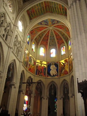 MADRID: The colorful modern decorations inside contrast strikingly with the neo-Gothic vaulting.