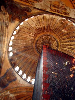 HAGIA SOPHIA: When we were there, a quarter of the central dome was obscured by scaffolding being used by restorers working on its mosaic decoration.