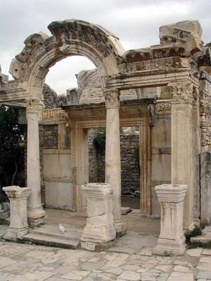 EPHESUS: The entrance to the temple of the Emperor Hadrian is ornately decorated.