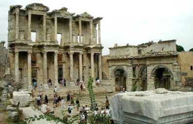 EPHESUS: The most spectacular facade in Ephesus belongs to the great Library of Celsus, built in 114 CE. Originally it held some 12,000 volumes.