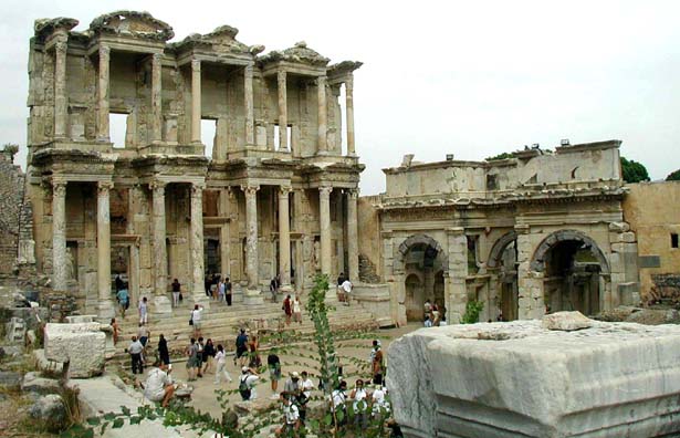 EPHESUS: The most spectacular facade in Ephesus belongs to the great Library of Celsus, built in 114 CE. Originally it held some 12,000 volumes.