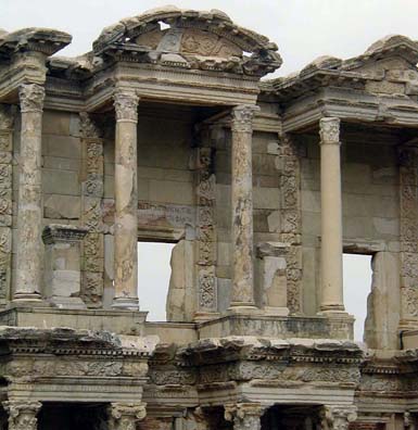 EPHESUS: Beautiful ancient columns stretching what seems sky high.