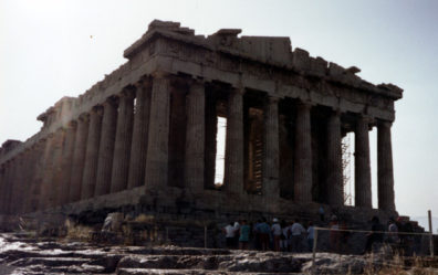 ATHENS: Once gaudily painted with brilliant colors and boasting the magnificent reliefs whose fragments we had just seen in the British Museum, the Parthenon preserves its proportions and design, ironically rendered more refined in post-classical eyes by the loss of its paint job.