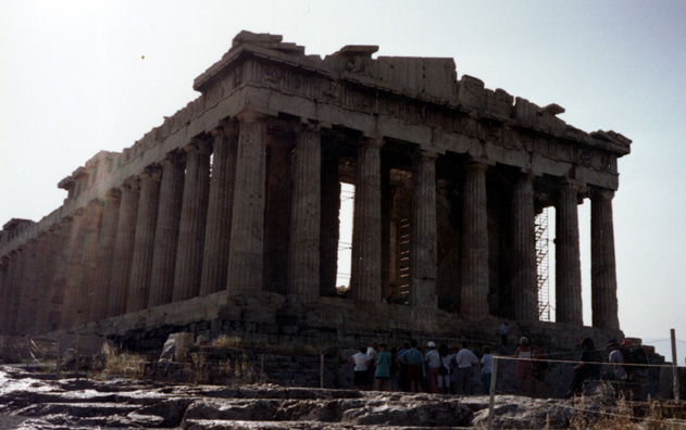ATHENS: Once gaudily painted with brilliant colors and boasting the magnificent reliefs whose fragments we had just seen in the British Museum, the Parthenon preserves its proportions and design, ironically rendered more refined in post-classical eyes by the loss of its paint job.